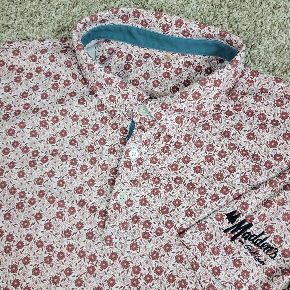 Swannies Golf Mens Large White Brown AOP Floral Performance Stretch Polo SS